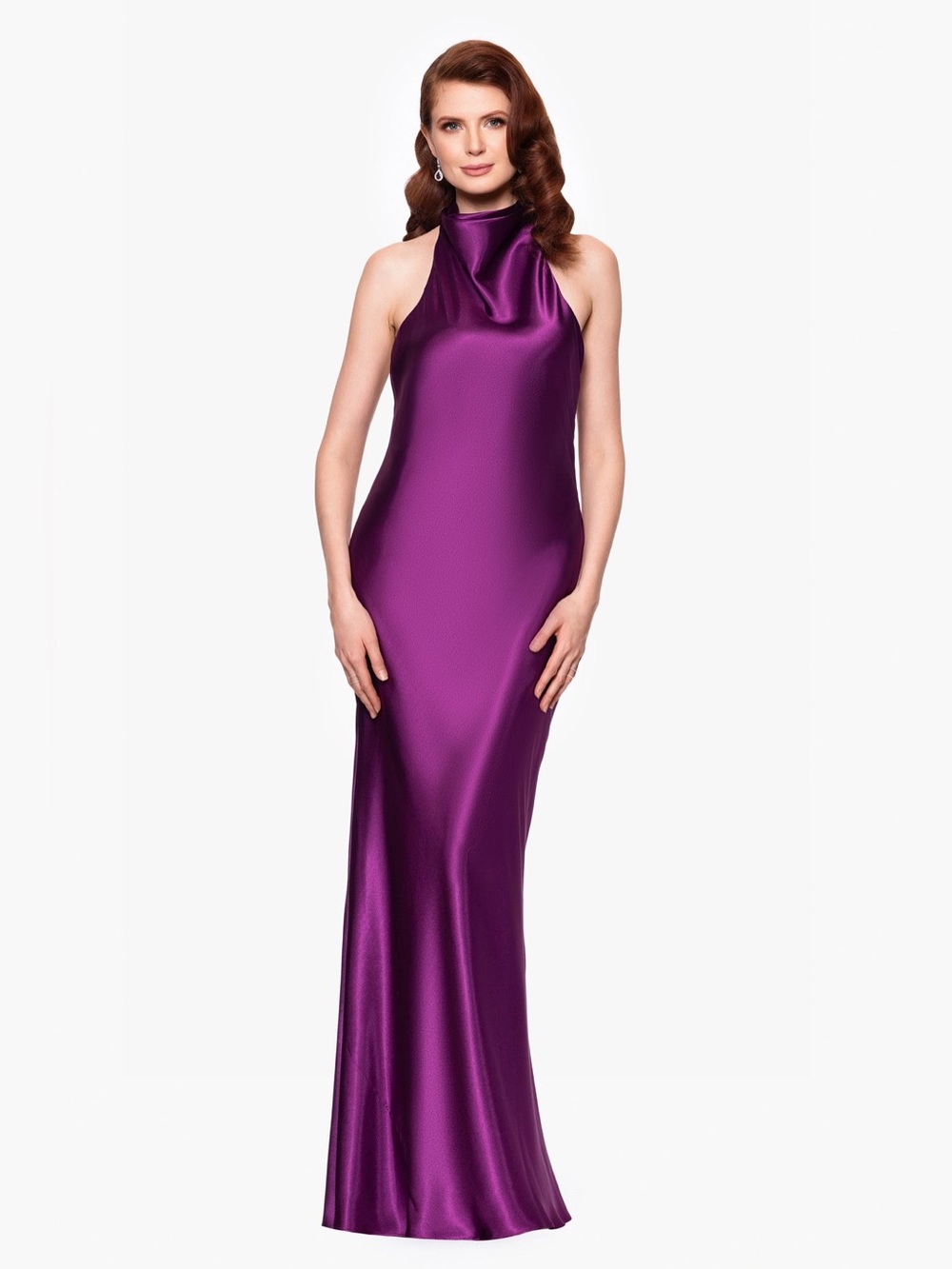 Betsy & Adam Shannon Satin Halter Necktie Dress